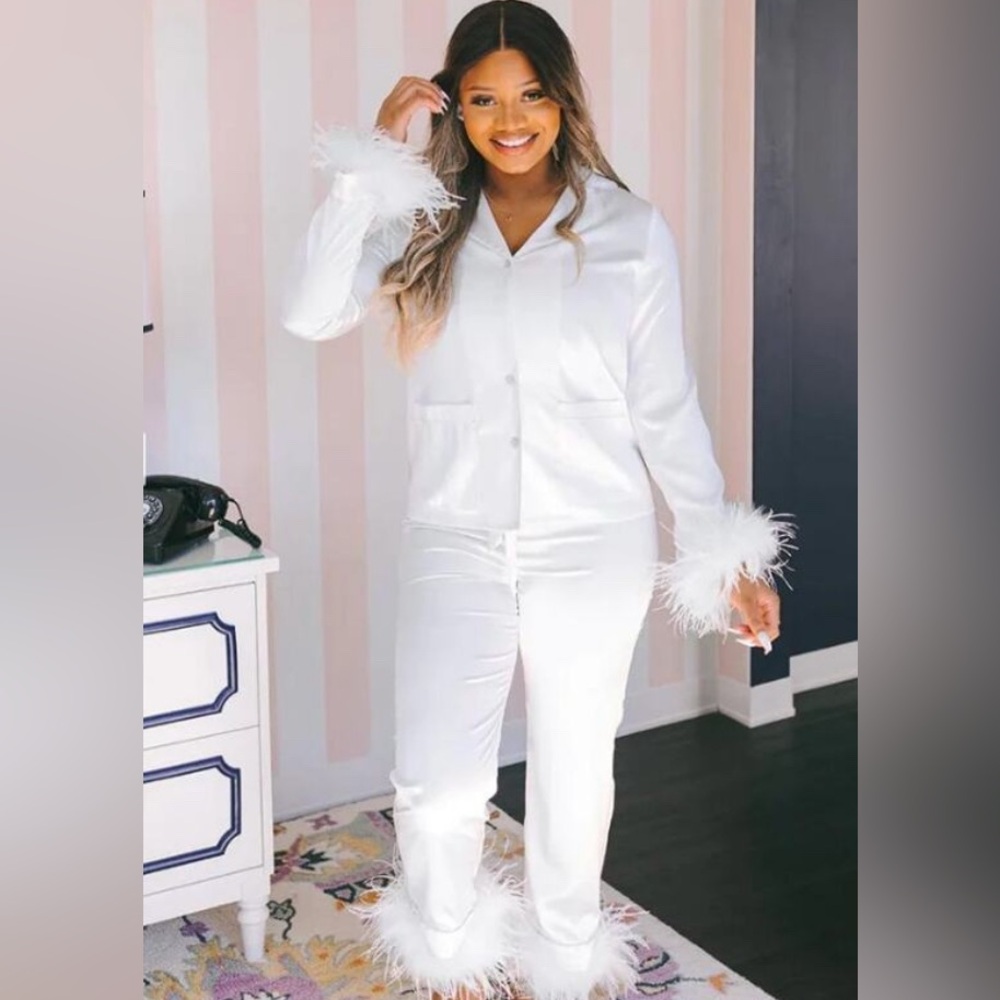 Buddy love Danica white feather pajama set- bridal